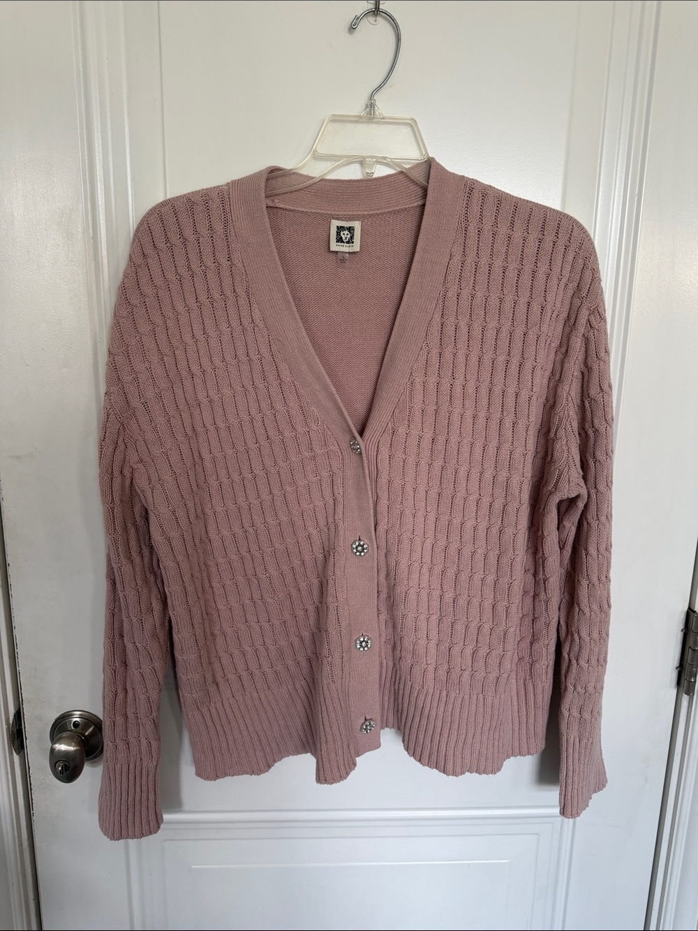Womens Pink Knit Button-Front Cardigan Sweater